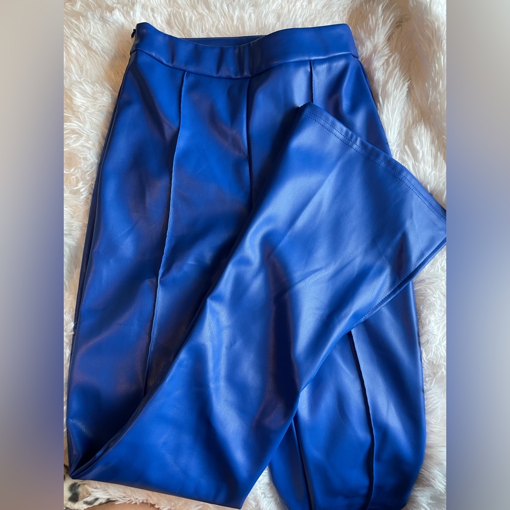Blue leather pants